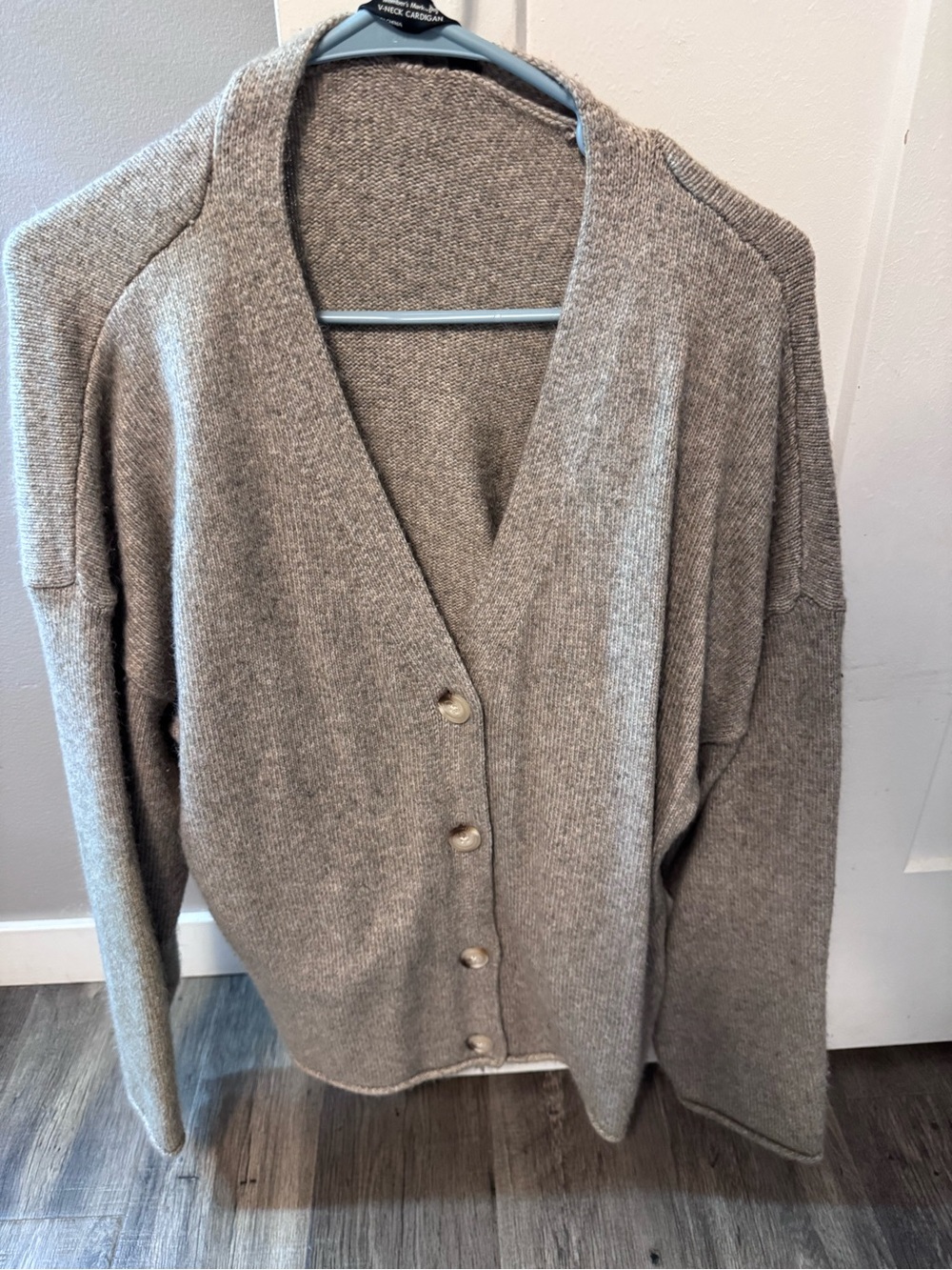 Relaxed Taupe Button-Front Women’s Cardigan Sweater